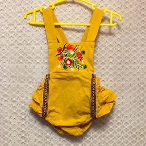 SHEIN yellow folk floral strap overall jumper